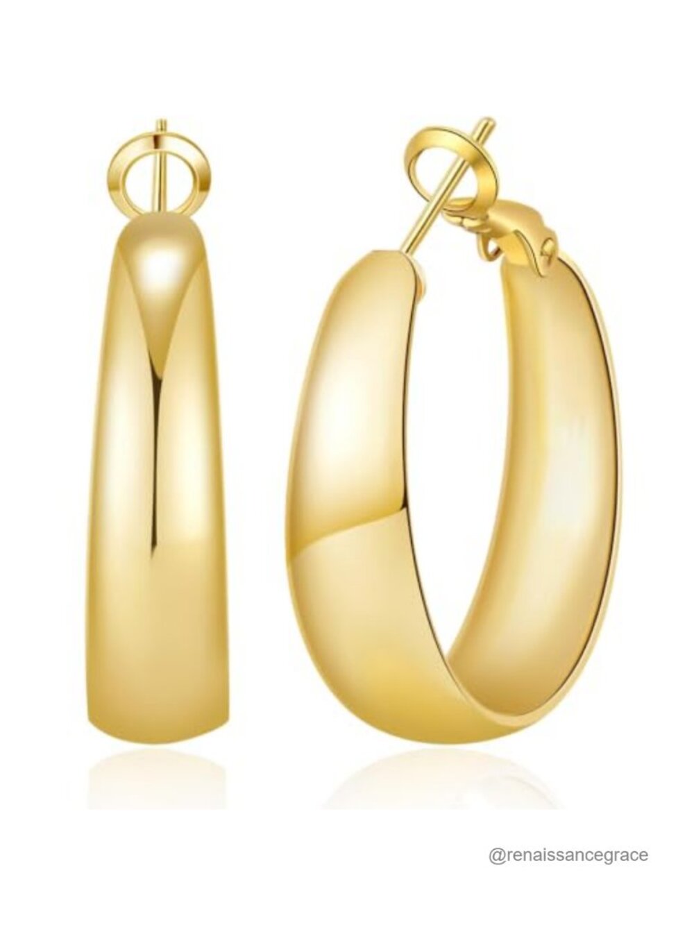 Gold Plated Chunky Large Hoop Earrings Tapered Design Lightweight Gift